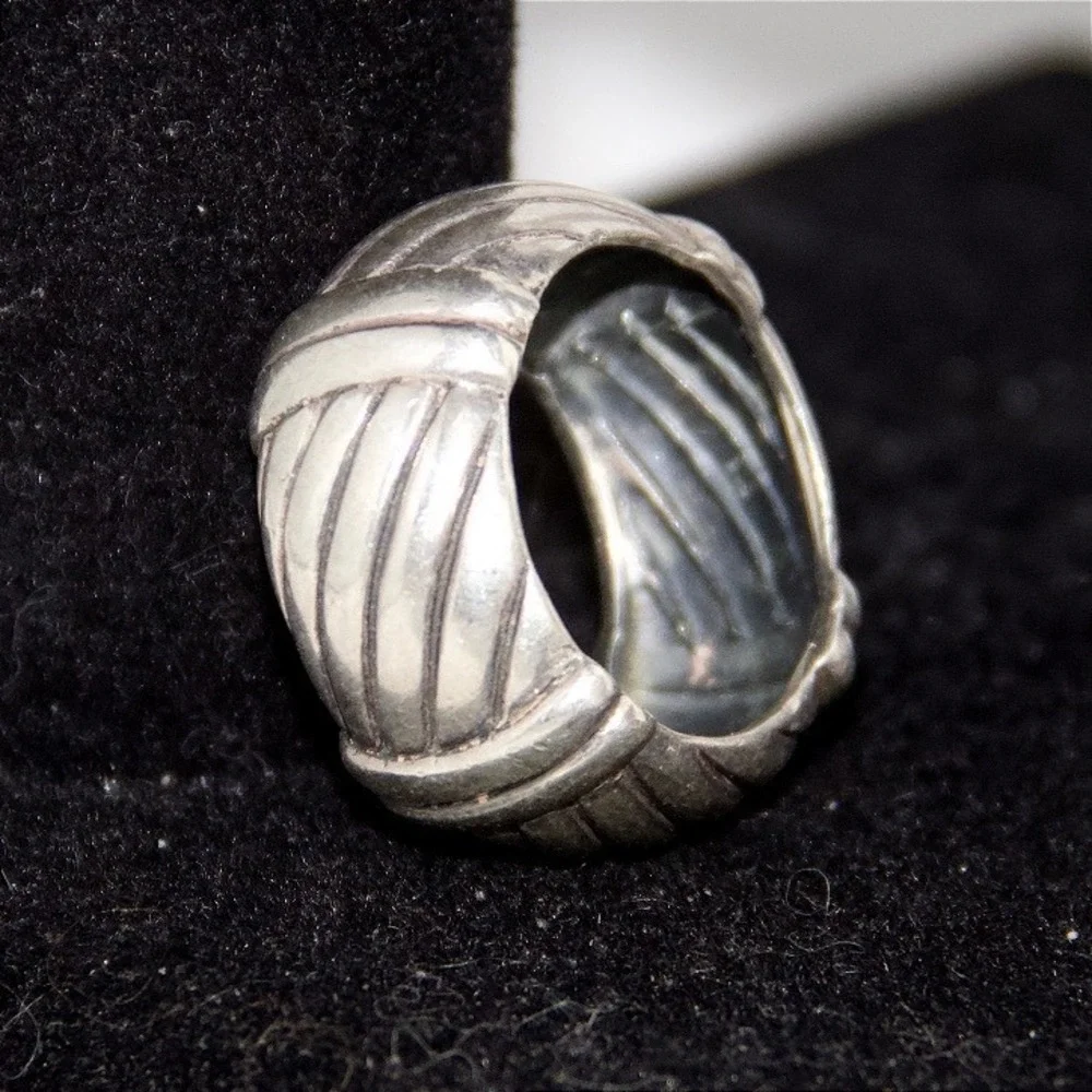 VTG HEAVY Sterling Silver Ribbed Wide Band Statement Ring Size 8 925 VTG